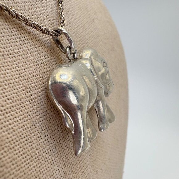 Sterling Silver 925 Elephant Three Dimensional Pendant Necklace Size 24" Length - Picture 5 of 14